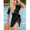 imageCUPSHE Women Bathing Suit Cover Up Sheer V Neck Short Sleeve Wrap Cover Ups for SwimwearTasselblack