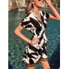 imageCUPSHE Women Bathing Suit Cover Up Sheer V Neck Short Sleeve Wrap Cover Ups for SwimwearTasselblack Colorblock