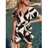 imageCUPSHE Women Bathing Suit Cover Up Sheer V Neck Short Sleeve Wrap Cover Ups for SwimwearTasselblack Colorblock