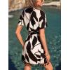 imageCUPSHE Women Bathing Suit Cover Up Sheer V Neck Short Sleeve Wrap Cover Ups for SwimwearTasselblack Colorblock