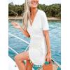 imageCUPSHE Women Bathing Suit Cover Up Sheer V Neck Short Sleeve Wrap Cover Ups for SwimwearTasselwhite