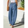 imageCUPSHE Women Pants Patch Pocket Tapered Leg Elastic Waist Long Pant Casual BeachBlue