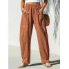 imageCUPSHE Women Pants Patch Pocket Tapered Leg Elastic Waist Long Pant Casual BeachBrown