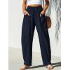 imageCUPSHE Women Pants Patch Pocket Tapered Leg Elastic Waist Long Pant Casual BeachDark Blue