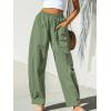 imageCUPSHE Women Pants Patch Pocket Tapered Leg Elastic Waist Long Pant Casual BeachDark Green