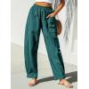 imageCUPSHE Women Pants Patch Pocket Tapered Leg Elastic Waist Long Pant Casual BeachDeep Blue