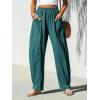 imageCUPSHE Women Pants Patch Pocket Tapered Leg Elastic Waist Long Pant Casual BeachDeep Blue
