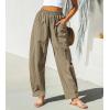 imageCUPSHE Women Pants Patch Pocket Tapered Leg Elastic Waist Long Pant Casual BeachKhaki