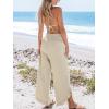 imageCUPSHE Women Pants Smocked Waist Straight Leg Ruffle Cuffs Loose Fit Pant Casual BeachBeige