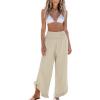 imageCUPSHE Women Pants Smocked Waist Straight Leg Ruffle Cuffs Loose Fit Pant Casual BeachBeige