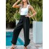 imageCUPSHE Women Pants Smocked Waist Straight Leg Ruffle Cuffs Loose Fit Pant Casual BeachBlack