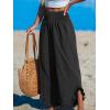 imageCUPSHE Women Pants Smocked Waist Straight Leg Ruffle Cuffs Loose Fit Pant Casual BeachBlack