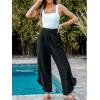 imageCUPSHE Women Pants Smocked Waist Straight Leg Ruffle Cuffs Loose Fit Pant Casual BeachBlack