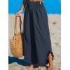 imageCUPSHE Women Pants Smocked Waist Straight Leg Ruffle Cuffs Loose Fit Pant Casual BeachDark Blue