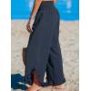 imageCUPSHE Women Pants Smocked Waist Straight Leg Ruffle Cuffs Loose Fit Pant Casual BeachDark Blue