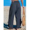imageCUPSHE Women Pants Smocked Waist Straight Leg Ruffle Cuffs Loose Fit Pant Casual BeachDark Blue