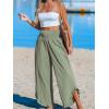 imageCUPSHE Women Pants Smocked Waist Straight Leg Ruffle Cuffs Loose Fit Pant Casual BeachGreen