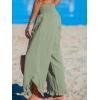 imageCUPSHE Women Pants Smocked Waist Straight Leg Ruffle Cuffs Loose Fit Pant Casual BeachGreen