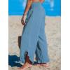 imageCUPSHE Women Pants Smocked Waist Straight Leg Ruffle Cuffs Loose Fit Pant Casual BeachLight Blue