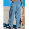 imageCUPSHE Women Pants Smocked Waist Straight Leg Ruffle Cuffs Loose Fit Pant Casual BeachLight Blue
