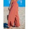 imageCUPSHE Women Pants Smocked Waist Straight Leg Ruffle Cuffs Loose Fit Pant Casual BeachRed