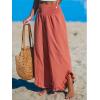 imageCUPSHE Women Pants Smocked Waist Straight Leg Ruffle Cuffs Loose Fit Pant Casual BeachRed
