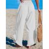 imageCUPSHE Women Pants Smocked Waist Straight Leg Ruffle Cuffs Loose Fit Pant Casual BeachWhite