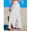 imageCUPSHE Women Pants Smocked Waist Straight Leg Ruffle Cuffs Loose Fit Pant Casual BeachWhite