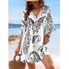 imageCUPSHE Women V Neck Lace Trim Mini Summer Dress Cover Up 34 Sleeve Ruffled Cuff Casual Sundress Beach Dresses Cover UpsBlack