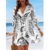imageCUPSHE Women V Neck Lace Trim Mini Summer Dress Cover Up 34 Sleeve Ruffled Cuff Casual Sundress Beach Dresses Cover UpsBlack