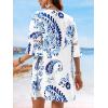 imageCUPSHE Women V Neck Lace Trim Mini Summer Dress Cover Up 34 Sleeve Ruffled Cuff Casual Sundress Beach Dresses Cover UpsBlue