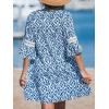 imageCUPSHE Women V Neck Lace Trim Mini Summer Dress Cover Up 34 Sleeve Ruffled Cuff Casual Sundress Beach Dresses Cover UpsBlue Paisley