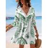 imageCUPSHE Women V Neck Lace Trim Mini Summer Dress Cover Up 34 Sleeve Ruffled Cuff Casual Sundress Beach Dresses Cover UpsGreen
