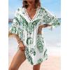 imageCUPSHE Women V Neck Lace Trim Mini Summer Dress Cover Up 34 Sleeve Ruffled Cuff Casual Sundress Beach Dresses Cover UpsGreen