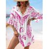 imageCUPSHE Women V Neck Lace Trim Mini Summer Dress Cover Up 34 Sleeve Ruffled Cuff Casual Sundress Beach Dresses Cover UpsPink