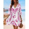 imageCUPSHE Women V Neck Lace Trim Mini Summer Dress Cover Up 34 Sleeve Ruffled Cuff Casual Sundress Beach Dresses Cover UpsPink