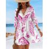 imageCUPSHE Women V Neck Lace Trim Mini Summer Dress Cover Up 34 Sleeve Ruffled Cuff Casual Sundress Beach Dresses Cover UpsPink