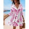 imageCUPSHE Women V Neck Lace Trim Mini Summer Dress Cover Up 34 Sleeve Ruffled Cuff Casual Sundress Beach Dresses Cover UpsPink