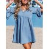 imageCUPSHE Women V Neck Lace Trim Mini Summer Dress Cover Up 34 Sleeve Ruffled Cuff Casual Sundress Beach Dresses Cover UpsSolid Blue