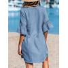 imageCUPSHE Women V Neck Lace Trim Mini Summer Dress Cover Up 34 Sleeve Ruffled Cuff Casual Sundress Beach Dresses Cover UpsSolid Blue