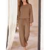 imageCUPSHE Womens 2 Piece Outfits Lounge Sets Long Sleeve Tops Drawstring Jogger Pants Spring Travel Pants SetsKhaki