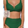 imageCUPSHE Womens Bikini Sets High Waisted Swimsuit Underwire Adjustable Straps Ruched Full Coverage BottomAlpine Green
