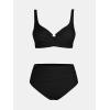 imageCUPSHE Womens Bikini Sets High Waisted Swimsuit Underwire Adjustable Straps Ruched Full Coverage BottomBlack