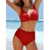 imageCUPSHE Womens Bikini Sets High Waisted Swimsuit Underwire Adjustable Straps Ruched Full Coverage BottomSolid Red