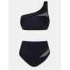 imageCUPSHE Womens Bikini Sets One Shoulder Two Piece Swimsuit High Waisted Asymmetrical Neck Ruched Cutout MeshBlack