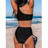 imageCUPSHE Womens Bikini Sets One Shoulder Two Piece Swimsuit High Waisted Asymmetrical Neck Ruched Cutout MeshBlack