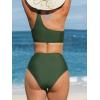 imageCUPSHE Womens Bikini Sets One Shoulder Two Piece Swimsuit High Waisted Asymmetrical Neck Ruched Cutout MeshMoss Green