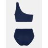 imageCUPSHE Womens Bikini Sets One Shoulder Two Piece Swimsuit High Waisted Asymmetrical Neck Ruched Cutout MeshNavy Blue