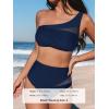 imageCUPSHE Womens Bikini Sets One Shoulder Two Piece Swimsuit High Waisted Asymmetrical Neck Ruched Cutout MeshNavy Blue