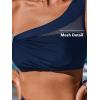 imageCUPSHE Womens Bikini Sets One Shoulder Two Piece Swimsuit High Waisted Asymmetrical Neck Ruched Cutout MeshNavy Blue